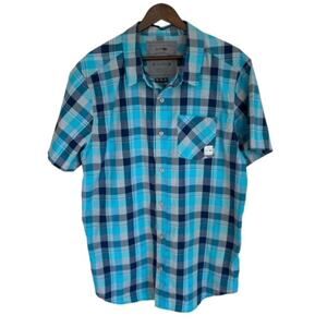 Rusty Blue, Gray and Teal Plaid Button Up - 2XL
